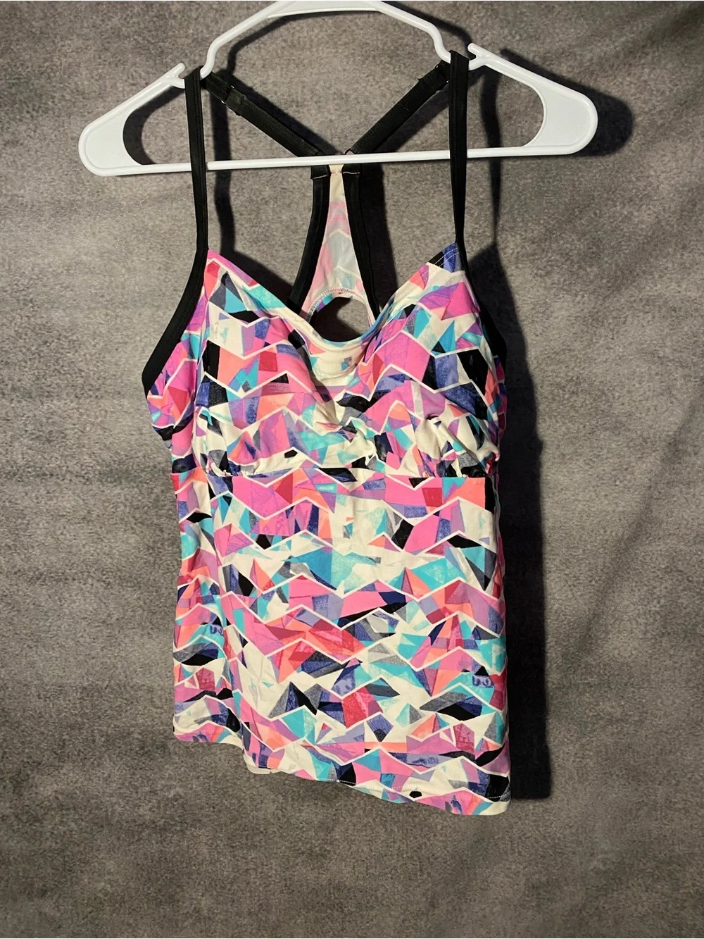 CharmLeaks Geometric Tankini Swim Top Womens Size XL 14 Pink Blue Racerback